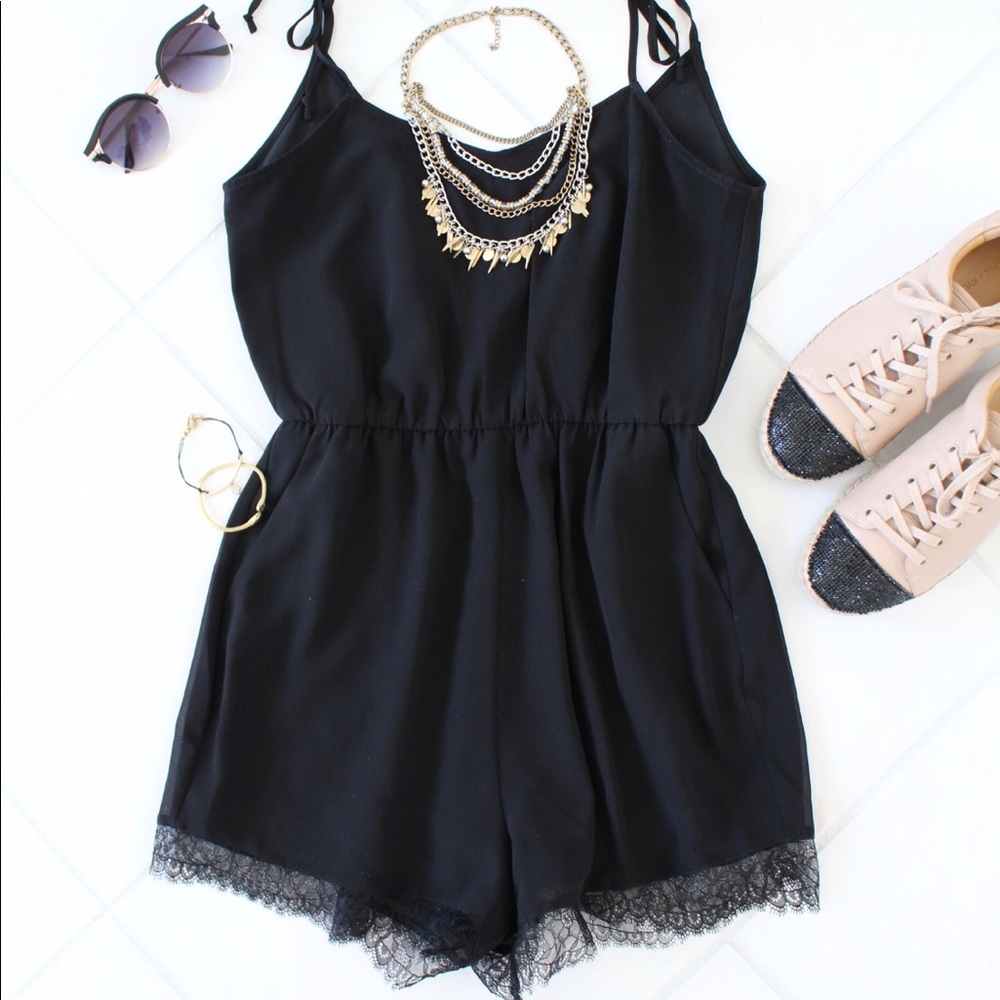Black Lace Trim Romper